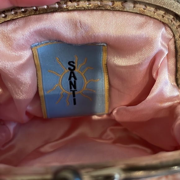 Santi Italian, clutch pink beaded purse with fringe. EUC, made in Italy - Picture 3 of 3